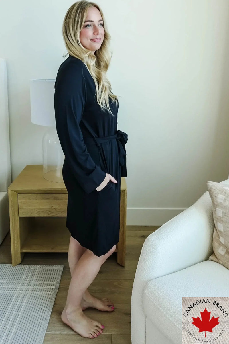 Cloud Nine Pajamas Bamboo Short Robe, Black Beauty (GR119 SH/ROB)