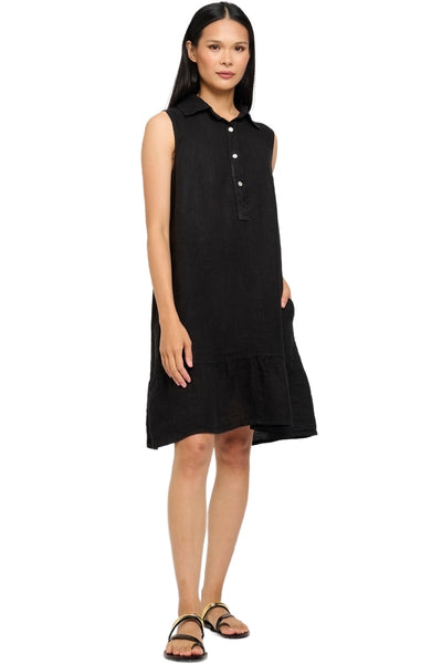 Pistache Linen Shirt Dress, Black (T-4747)