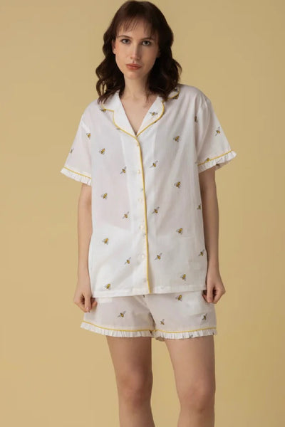 Mahogany Bees PJ Shorts  Set, White (V111SFPJ)