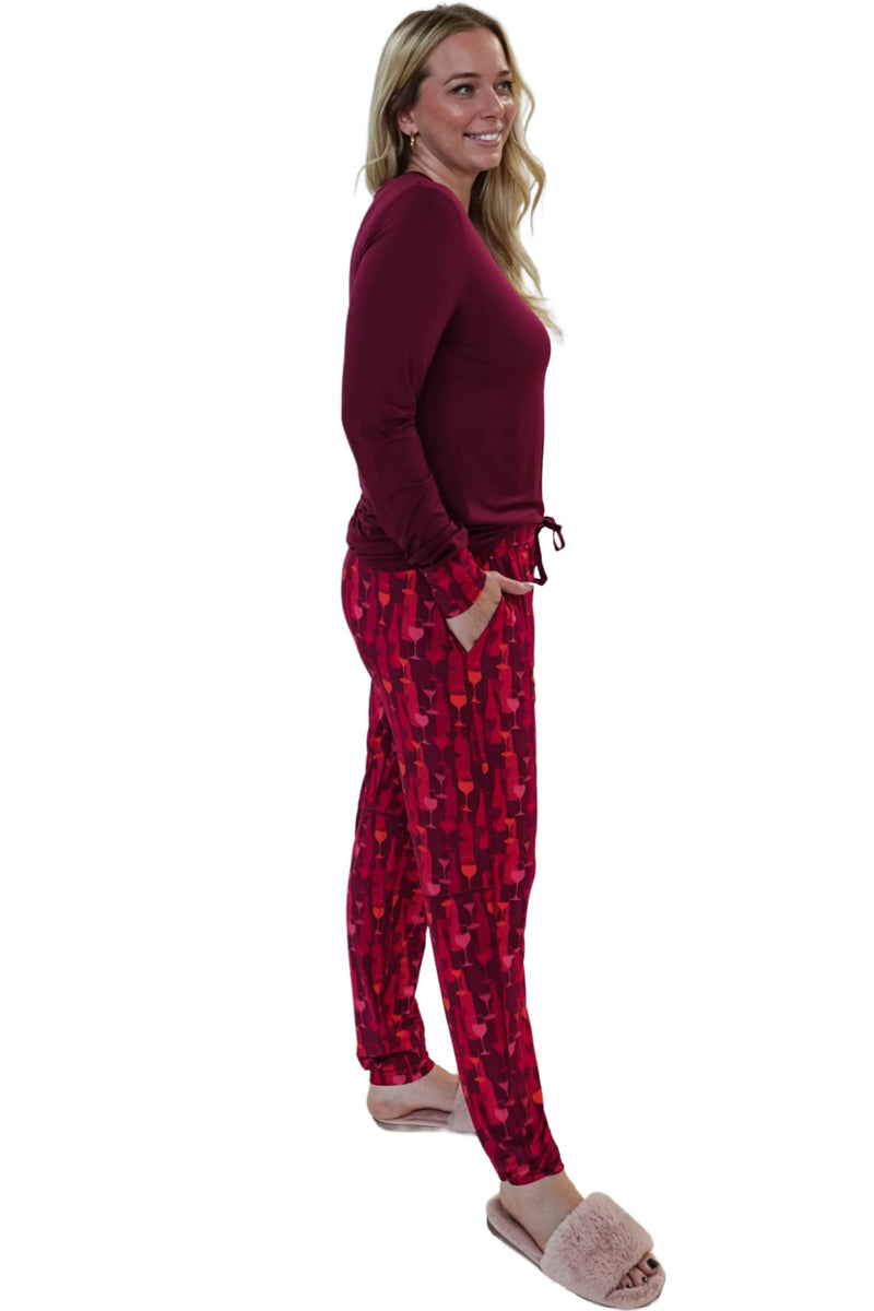 Cloud Nine Pajamas Bamboo Jogger Pajama Set, Vino Dreams (GR108 LS/JO)