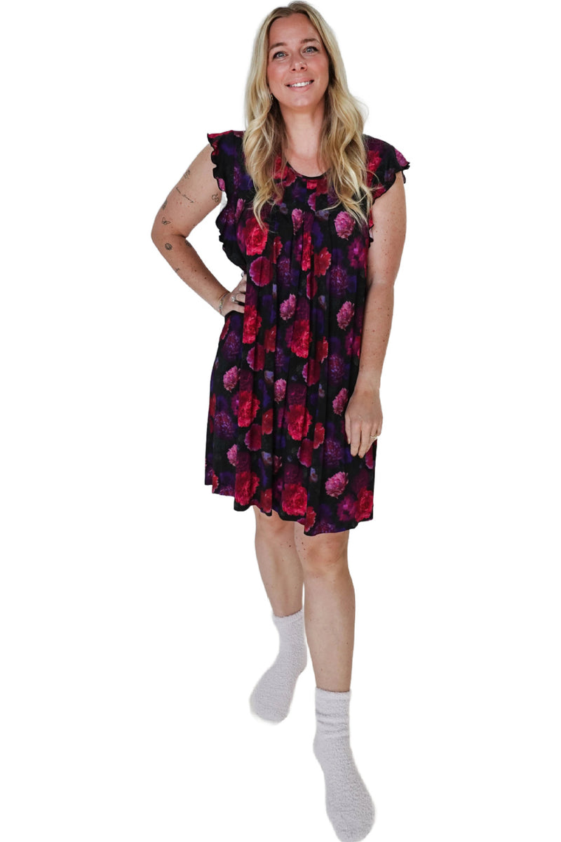 Cloud Nine Pajamas Bamboo Flutter Dress Nightie, Midnight Blossom (GR100 DR/FL)