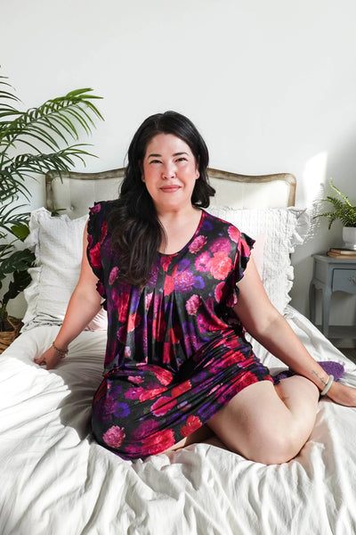 Cloud Nine Pajamas Bamboo Flutter Dress Nightie, Midnight Blossom (GR100 DR/FL)