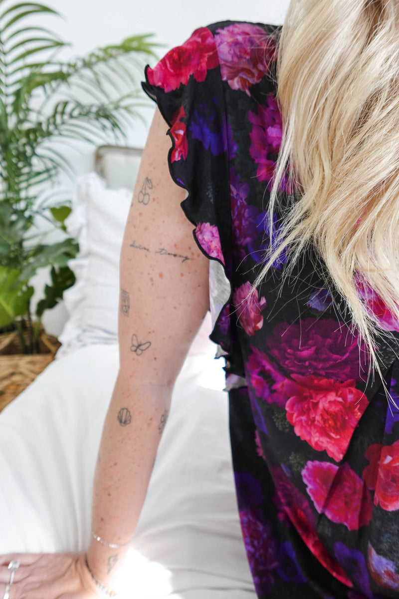 Cloud Nine Pajamas Bamboo Flutter Dress Nightie, Midnight Blossom (GR100 DR/FL)