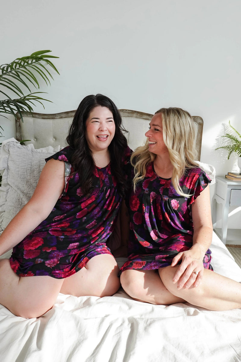 Cloud Nine Pajamas Bamboo Flutter Dress Nightie, Midnight Blossom (GR100 DR/FL)