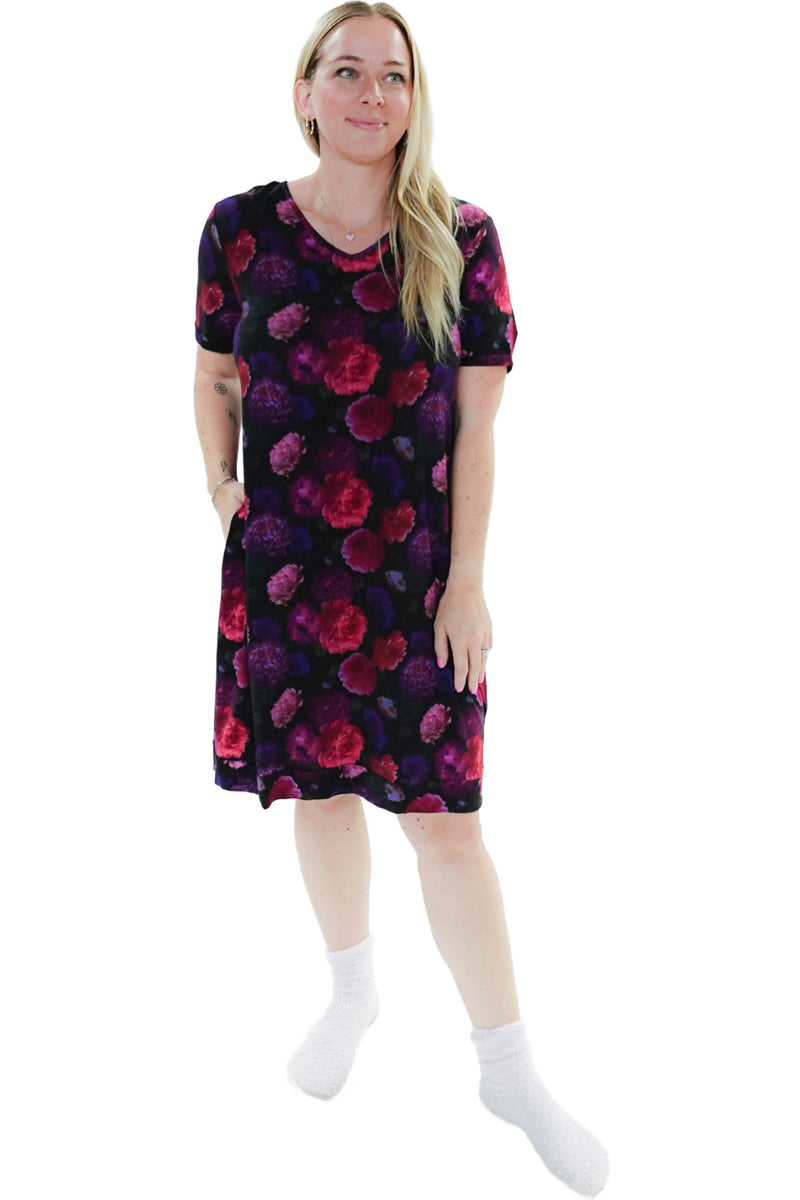 Cloud Nine Pajamas Bamboo V-Neck Nightie, Midnight Blossom (GR106 NSV/PK))