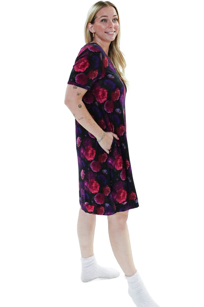 Cloud Nine Pajamas Bamboo V-Neck Nightie, Midnight Blossom (GR106 NSV/PK))