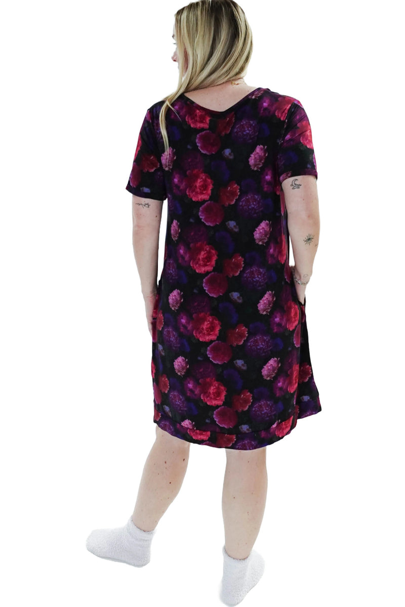 Cloud Nine Pajamas Bamboo V-Neck Nightie, Midnight Blossom (GR106 NSV/PK))