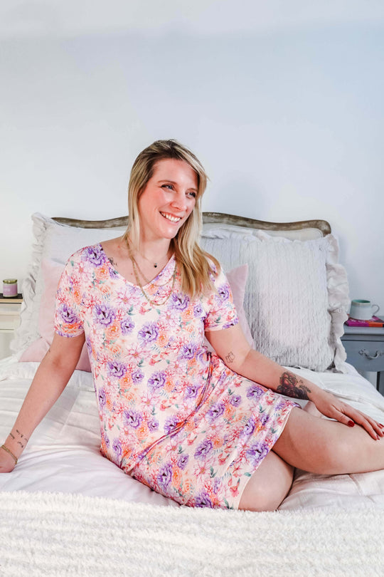 Cloud Nine Pajamas Bamboo V-Neck Nightie, Pink Floral (GR106 NSV/PK)