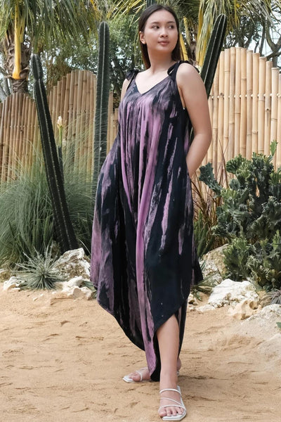 Suzie Blue Abstract Tie Dye Design Romper, Purple (LS1323)