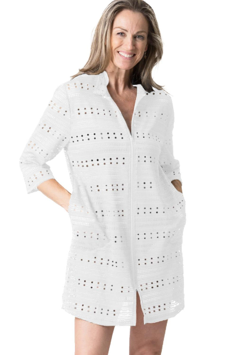 Cover Me Eden Rock 3/4 Sleeves Zipper Swim Cover-Up 24057118 White