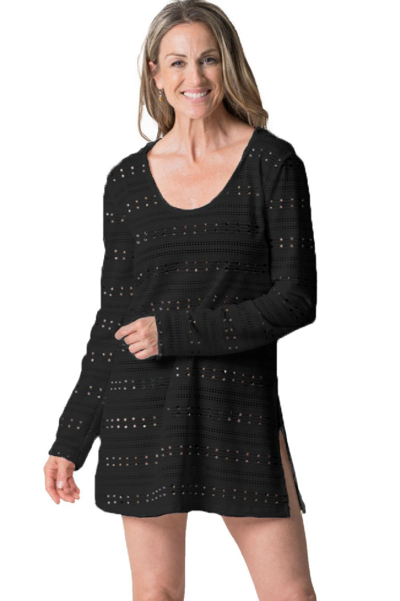 Cover Me Eden Rock Round Neck Long Sleeves Hooded Tunic, Black (24057112)
