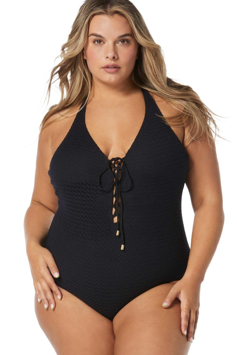 Coco Reef Oceanside Textures Sultry Bra Sized Underwire Swimsuit, Cast Black (U5A577)