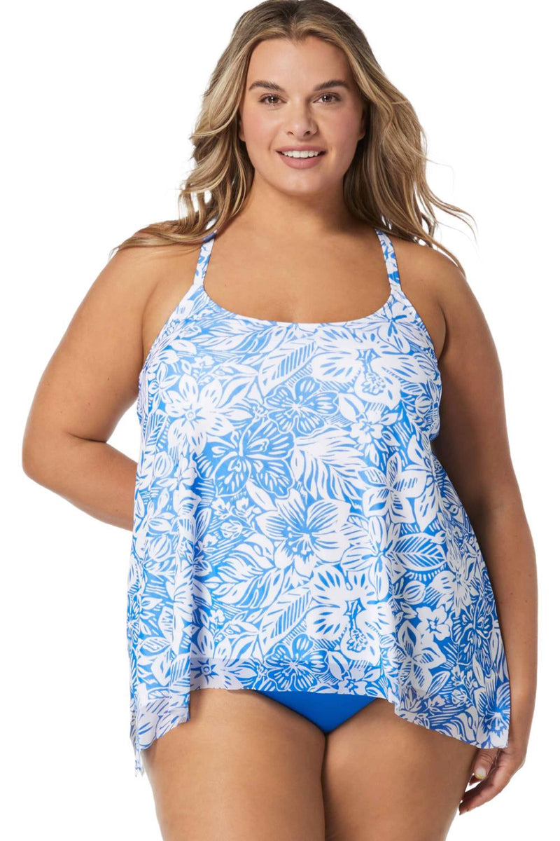 Coco Reef Bungalow Floral Current Bra Sized Mesh Layer Underwire Tankini, Teal Cove (U1B035)