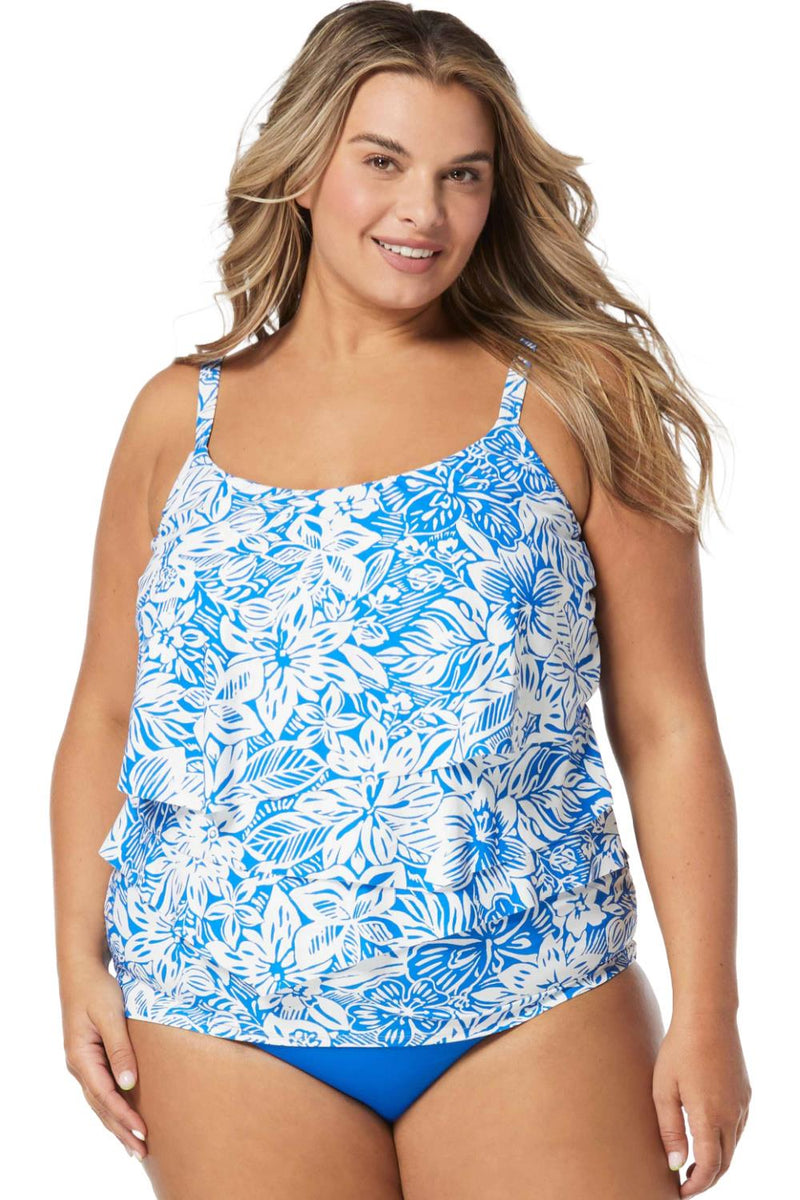Coco Reef Bungalow Floral Aura Ruffle Tankini, Blue Crush (U1B075)