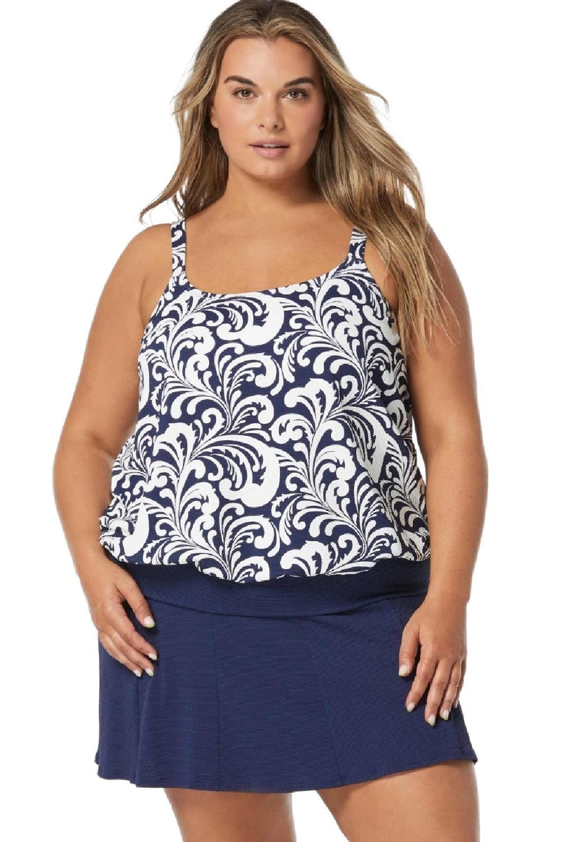 Beach House Women Swim Sea Spray Plus Size Sarah Textured Tankini, Admiral (HW1D140)