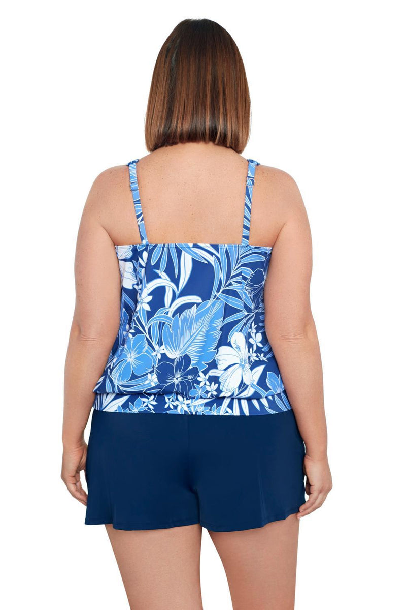 Penbrooke Shirred Neck Blouson Tankini In My Blues60200035X