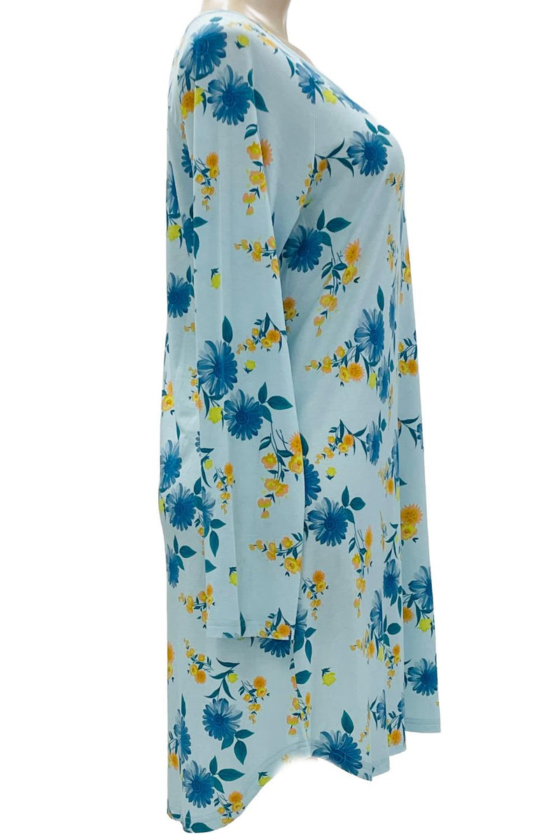 Cool Girl Blue Bells & Bliss Long Sleeve Night Shirt, Blue Floral (C225201)