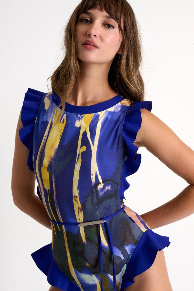 Shan High Neck Swimsuit with Ruffled Shoulders, Marrakech (42540-15)