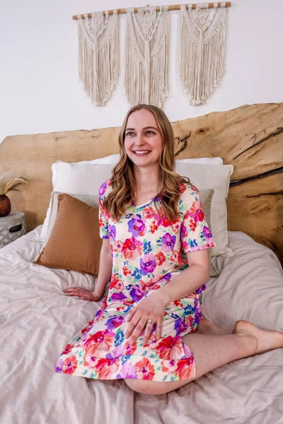 Cloud Nine Pajamas Bamboo V-Neck Nightie, Blooming Love (GR106NSV/PK)