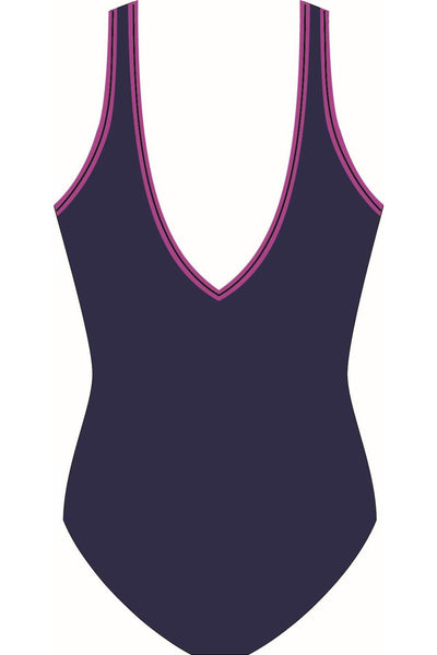 FINZ Chlorine Resistant V-Neck Swimsuit, Navy/Purple FZW9400