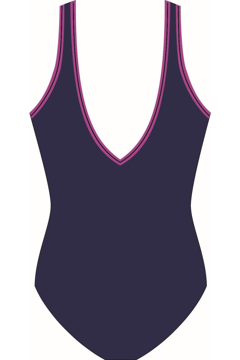 FINZ Chlorine Resistant V-Neck Swimsuit, Navy/Purple FZW9400