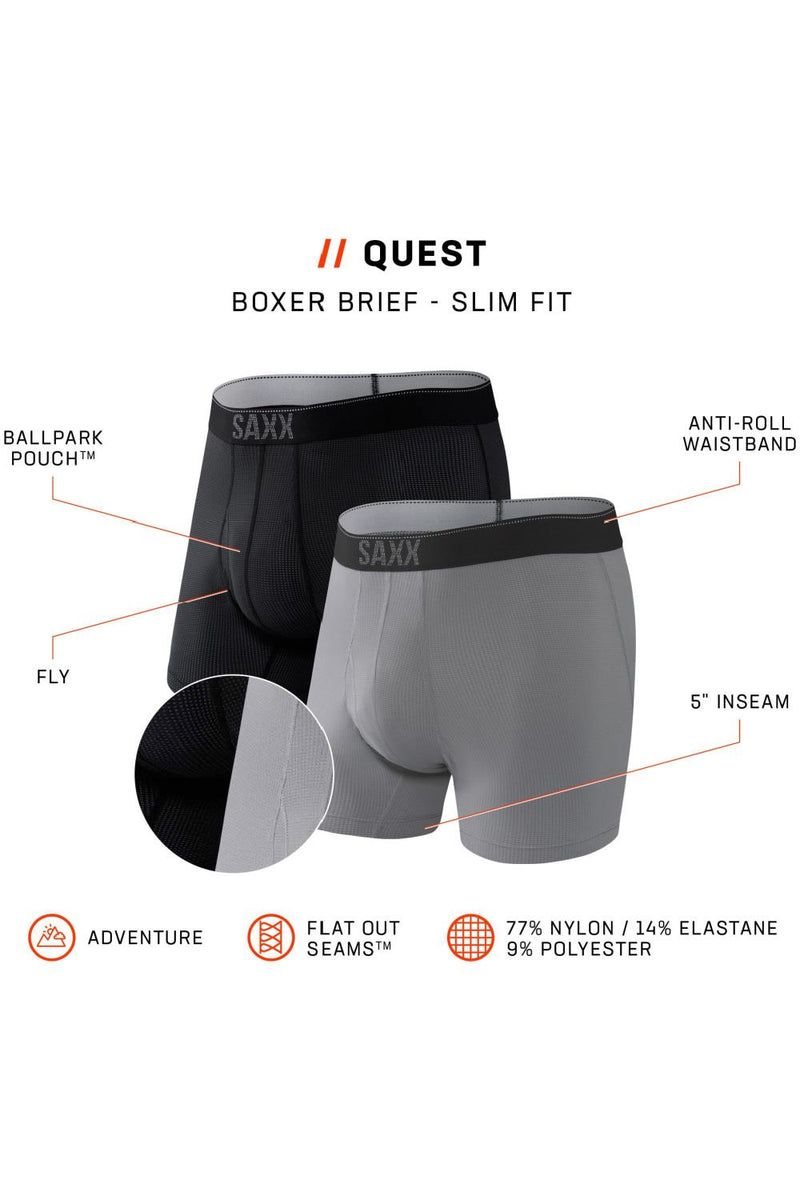 SAXX Quest Boxer Brief 2-Pack SXPP2Q-BD2 (Black / Charcoal II)