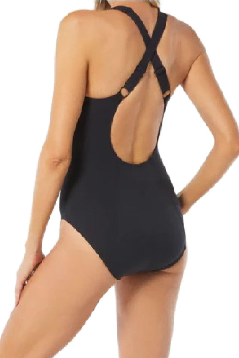 Gabar Chloratex Solids Cross Back Swimsuit, Black G4H419