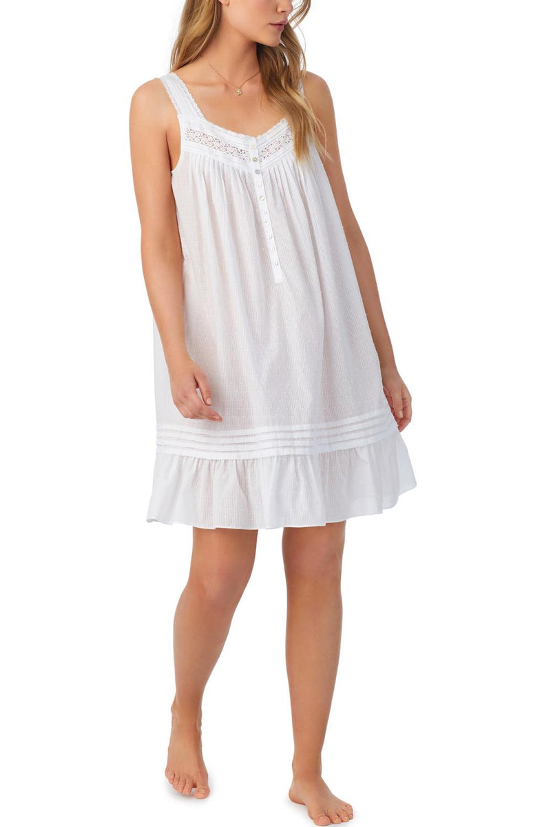 Eileen West "Eileen" Sheer Stripe Dot Chemise, White (E5326610)