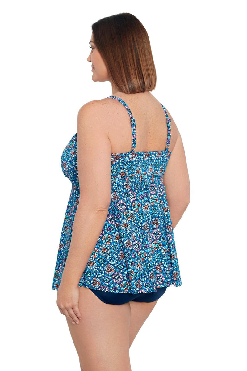 Penbrooke Tile Play Plus Size V-Neck Tankini, Multi (60200030X)