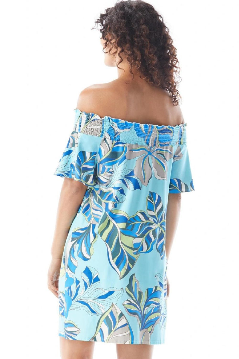 Beach House Style Megan Off The Shoulder Dress, Copa Aqua Multi (HD04623)