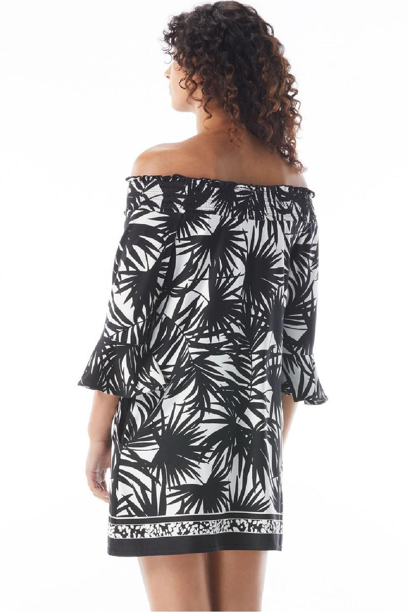 Beach House Style Kelsea Smocked Off The Shoulder Dress, Black (HD14624)