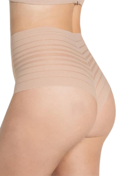 Leonisa Slimming Lace Stripe High-Waisted Thong, Nude (012890)