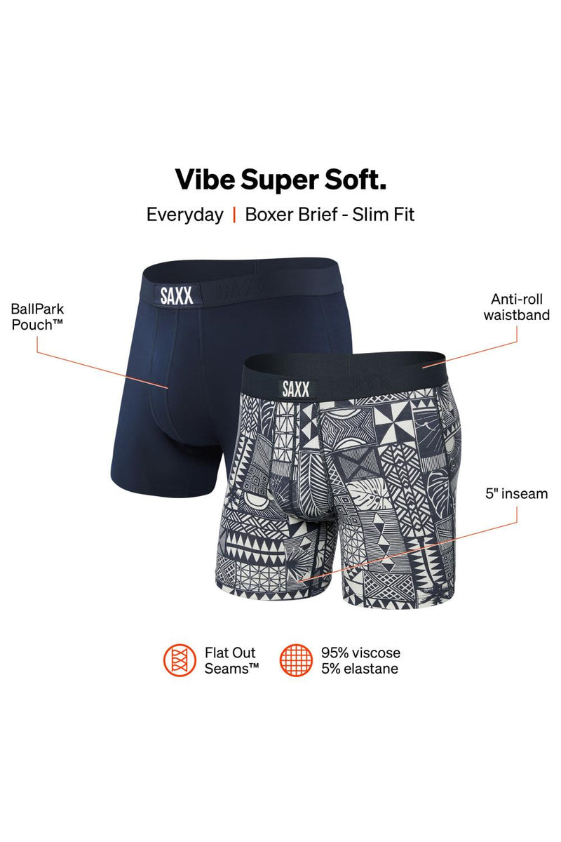SAXX Vibe Boxer Brief 2 Pack SXPP2V-BYW (Beachy Woodblocks/Navy)