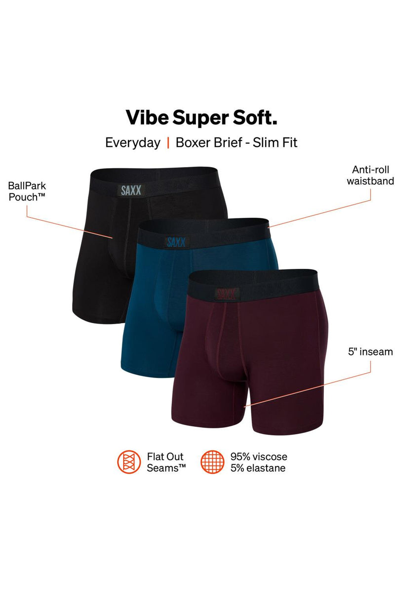 SAXX Vibe Boxer Brief 3 Pack SXPP3V-BPT (Burnt Plum/Teal/Black)