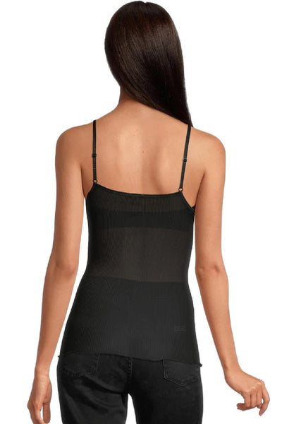 Oscalito Dentelle de Calais®” Spaghetti Top V-neck in pure silk, Black (9474)