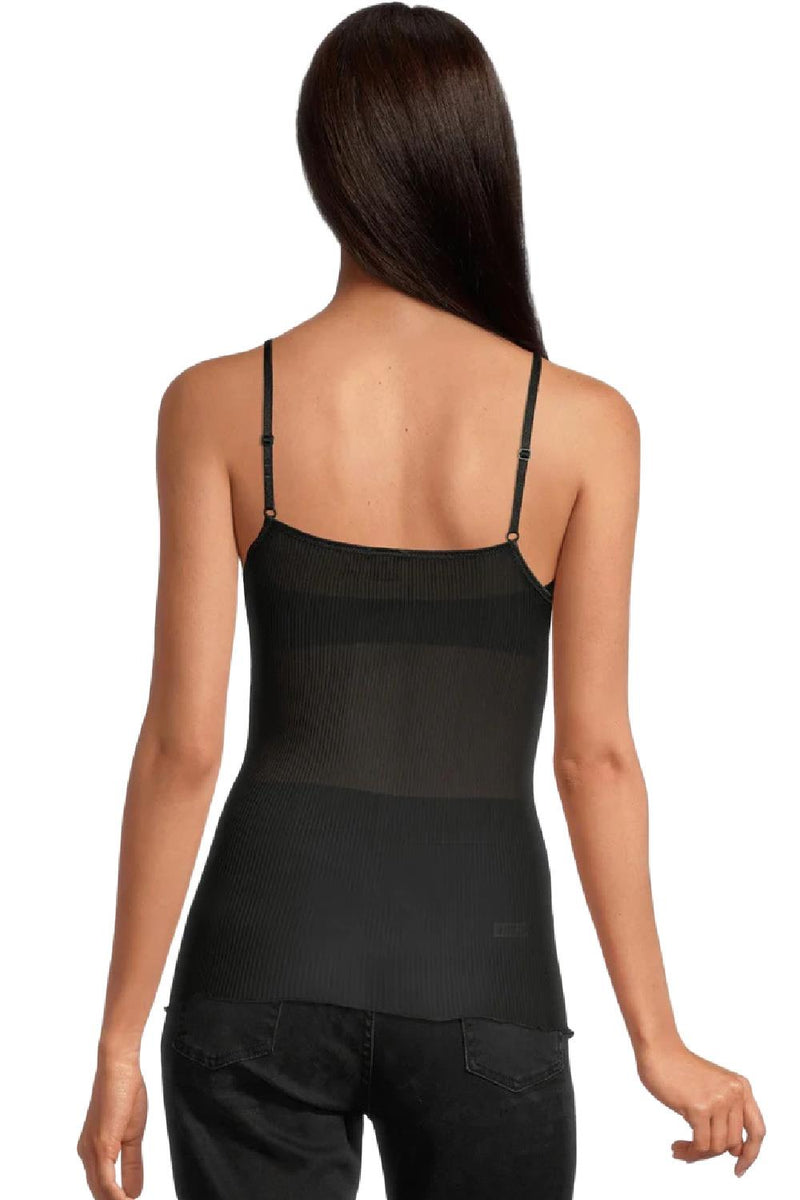 Oscalito Dentelle de Calais®” Spaghetti Top V-neck in pure silk, Black (9474)