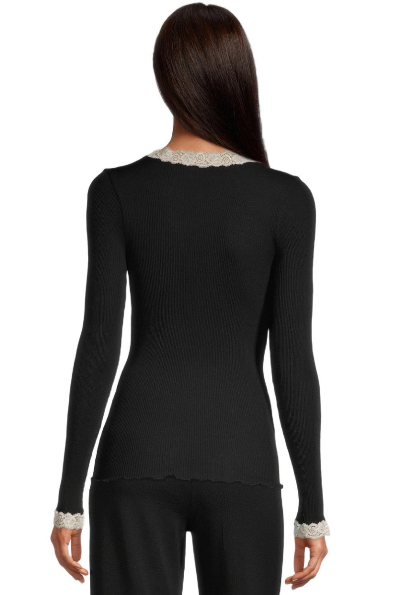 Oscalito Ribbed Long Sleeves Wool & Silk Top 3404 Black
