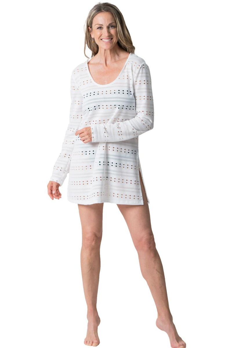 Cover Me Eden Rock Round Neck Long Sleeves Hooded Tunic, White (24057112)