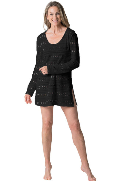 Cover Me Eden Rock Round Neck Long Sleeves Hooded Tunic, Black (24057112)