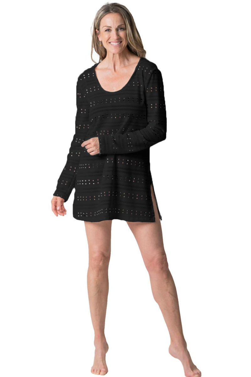 Cover Me Eden Rock Round Neck Long Sleeves Hooded Tunic, Black (24057112)