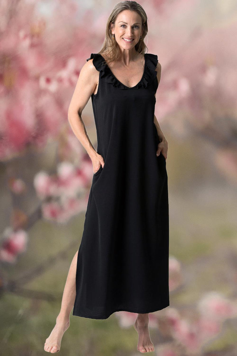 Cover Me Positano Sleeveless V-neck Long Dress, Black