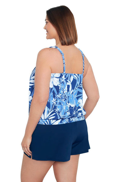 Penbrooke Shirred Neck Blouson Tankini In My Blues60200035X