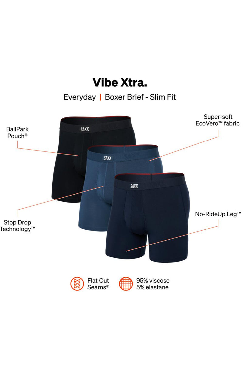 SAXX Vibe Dropstop Xtra Boxer 3 Pack SXPP3VX-WPD (Windowpane/Dark Denim/Black)