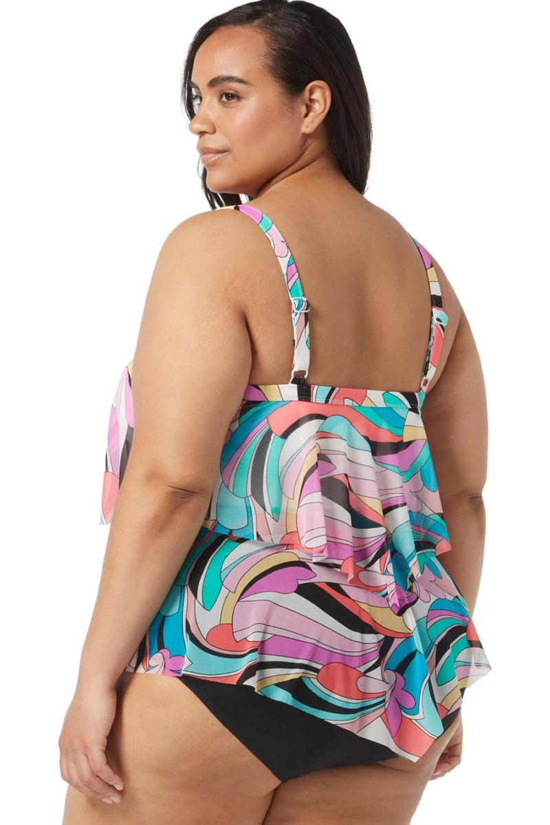 Beach House Plus Saltwater Swirl Portia Mesh Layer Tankini HW4A068