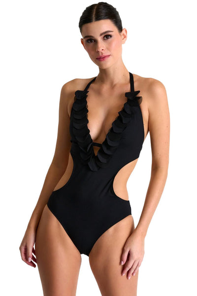 Shan Brianna Cut Out Halter Swimsuit 42483-12 Caviar