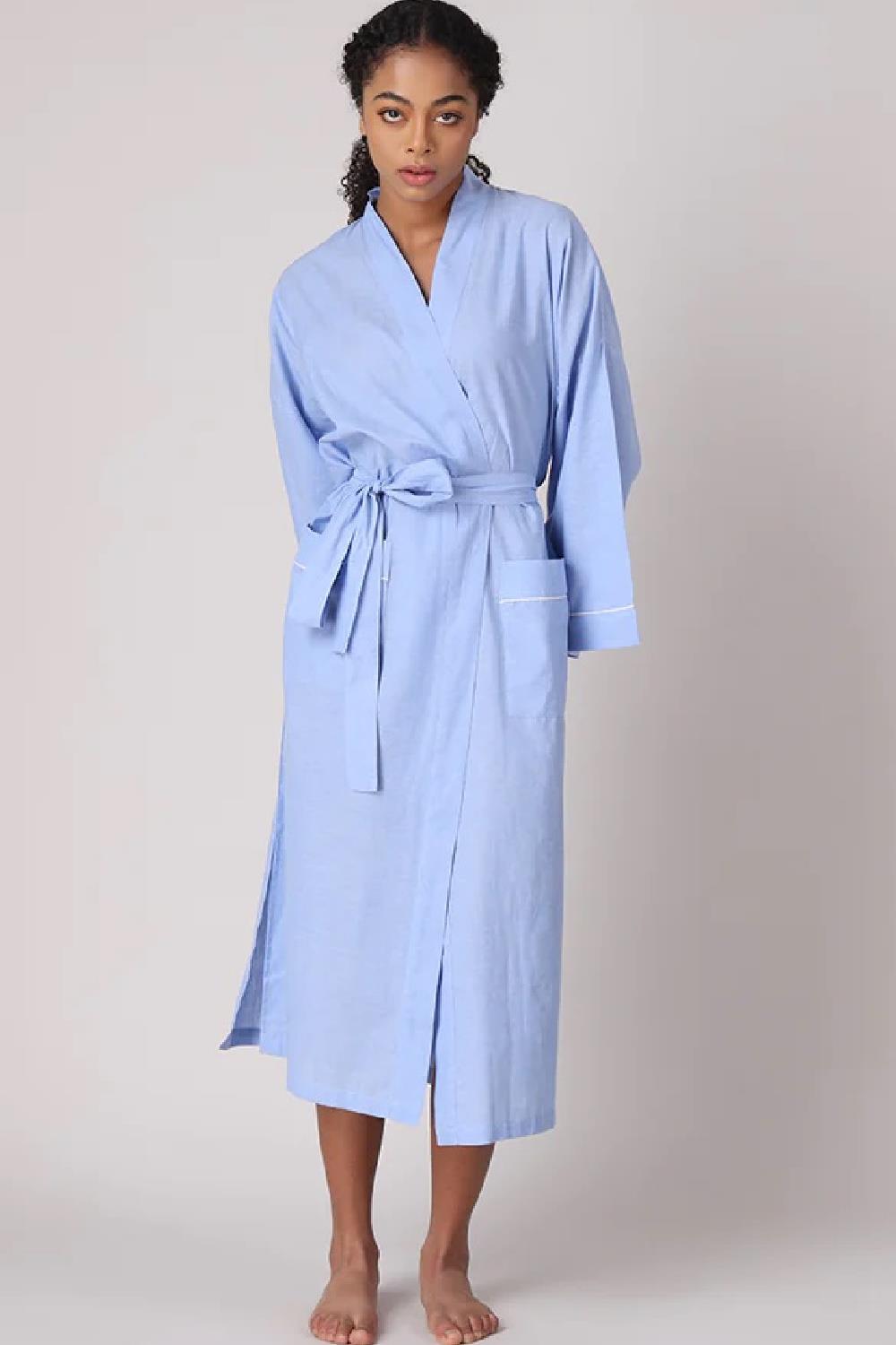 Sky Blue Pattern Robe Mahogany Chambray Robe, Sky Blue