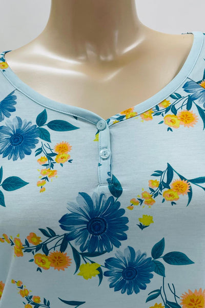 Cool Girl Blue Bells & Bliss Long Sleeve Night Shirt, Blue Floral (C225201)