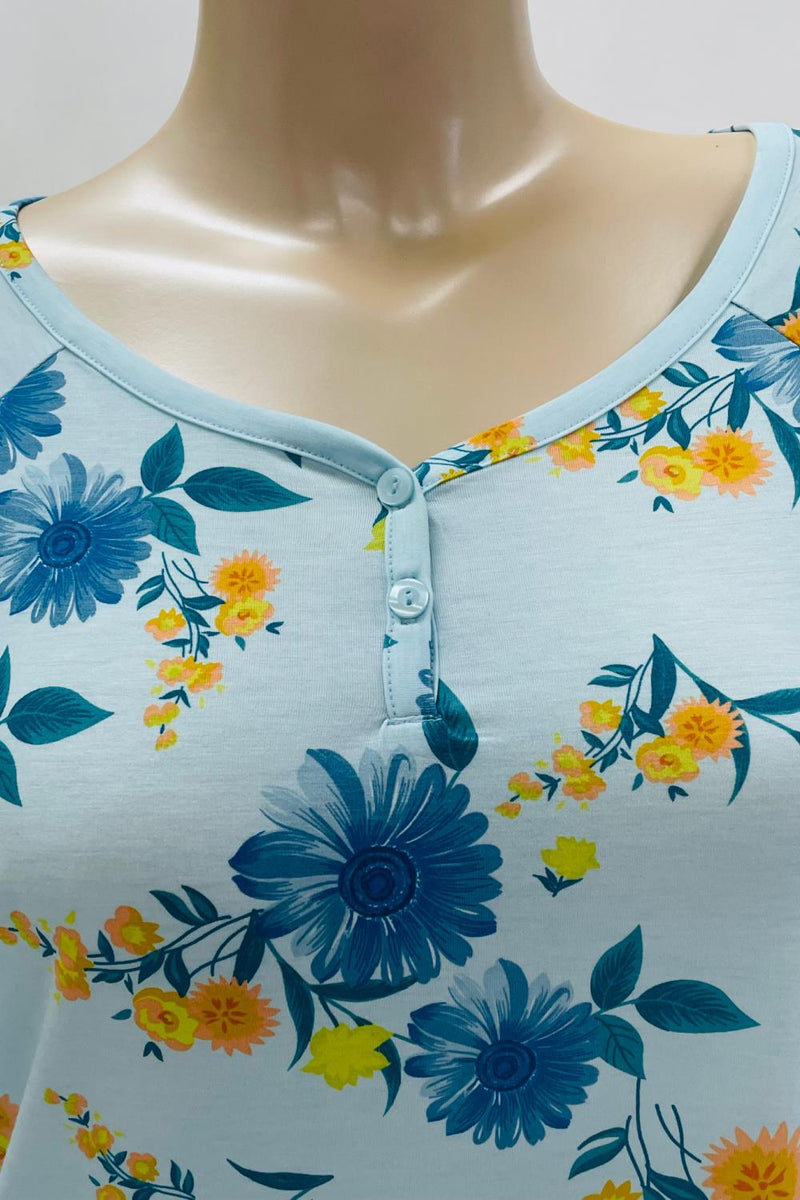 Cool Girl Blue Bells & Bliss Long Sleeve Night Shirt, Blue Floral (C225201)