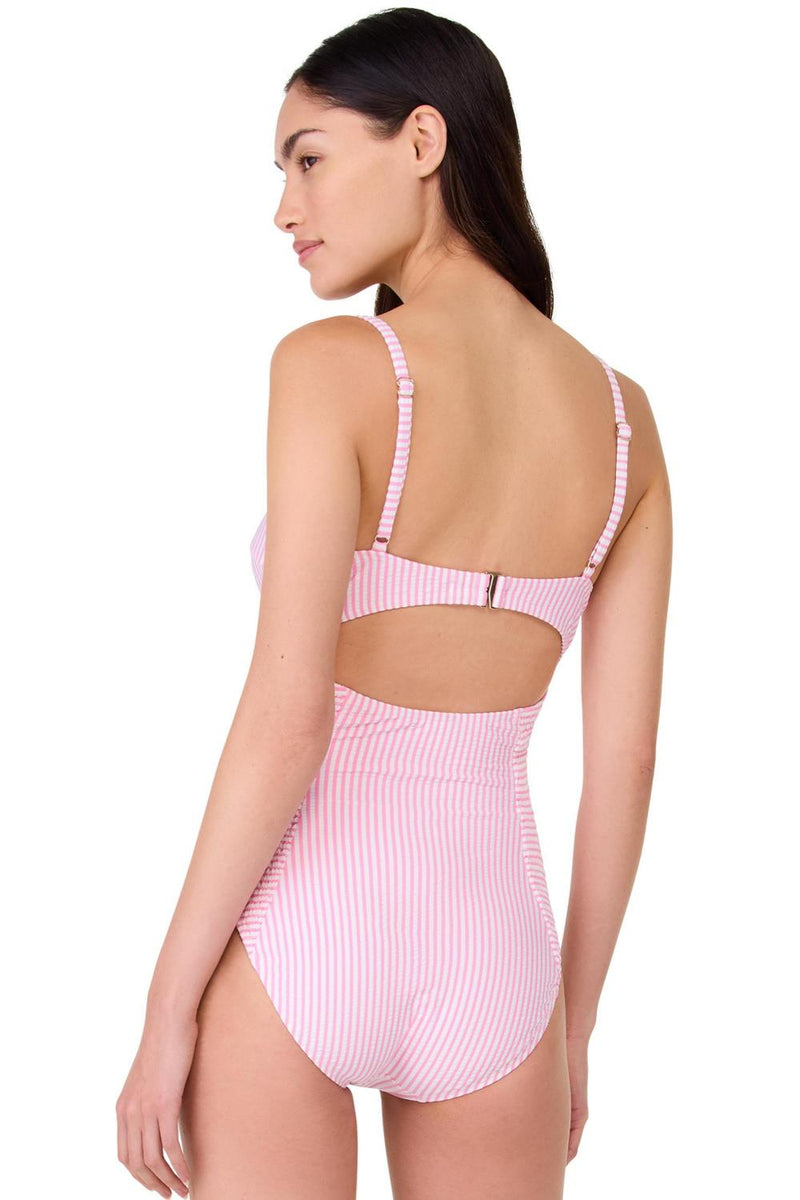 Kate Spade Smocked One Piece Swimsuit, White/Pink (S21502)