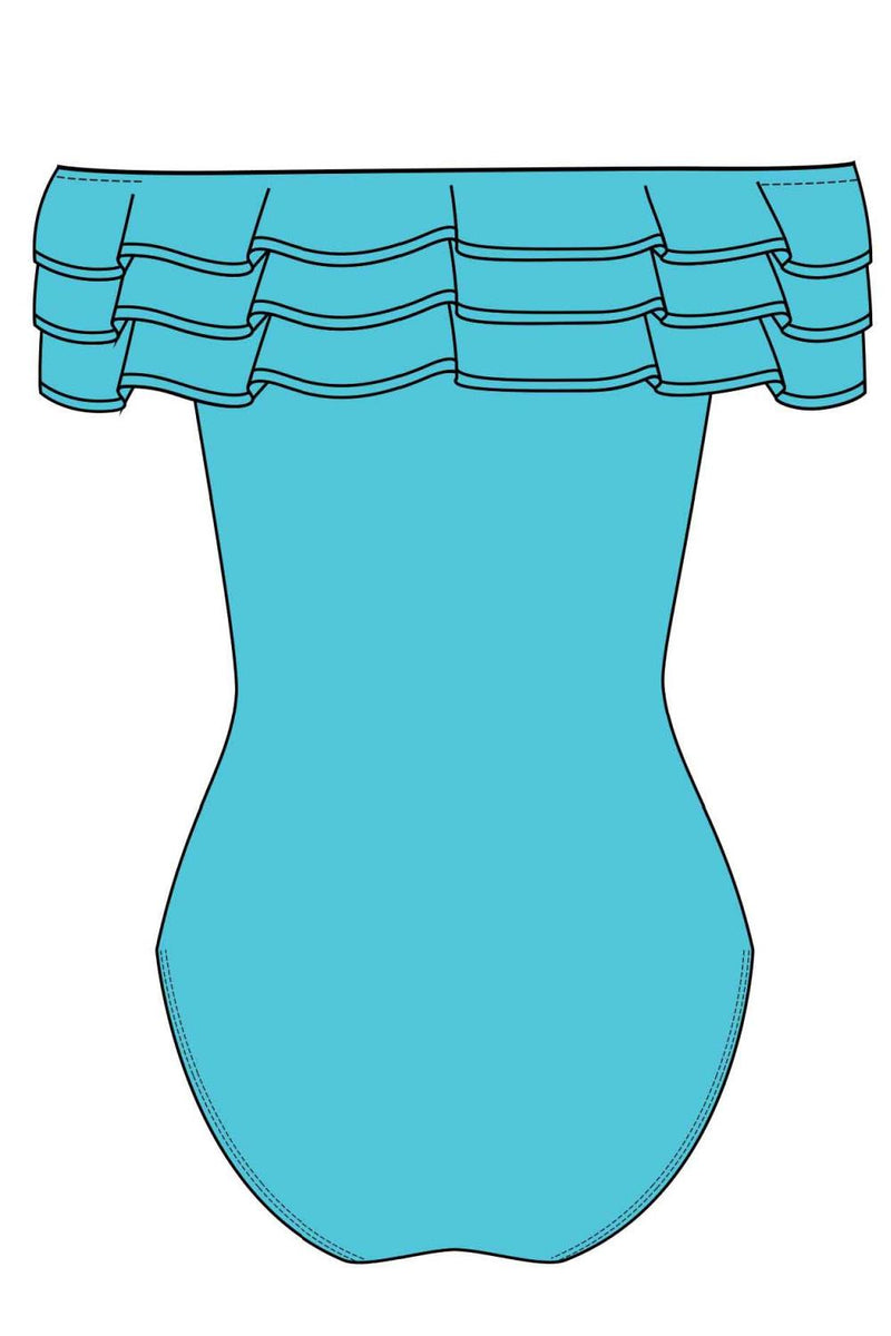 Kate Spade Ruffle Off-the-shoulder One Piece Swimsuit, Riviera Blue (S8C216)